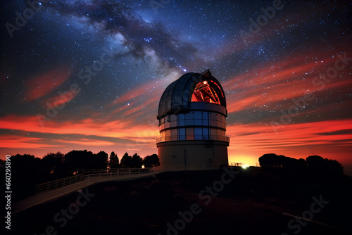 Telescope on Top of Hill at Night
