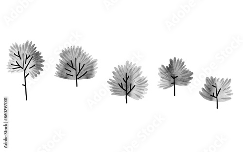 Set of trees. Cluster of plant. landscape and front view. Hand drawn modern illustration. Isolated design element. Poster  print template.