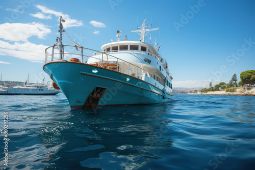 Luxurious Yacht Docked in Sunlit Harbor