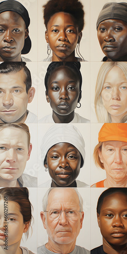 Drawing of diverse group of fictitious people of different gender, ethnicity and age. 