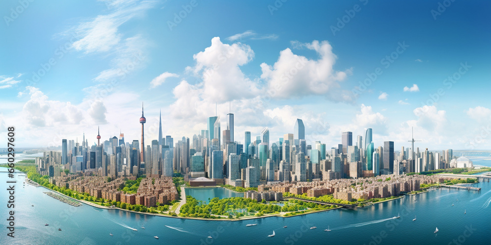 Fototapeta premium Aerial Symphony of Sustainability: Bird's-Eye View of a Cityscape Showcasing Geothermal Heating Systems