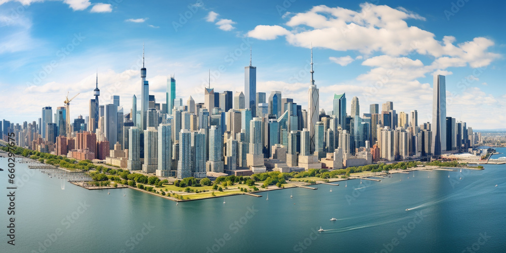 Fototapeta premium Aerial Symphony of Sustainability: Bird's-Eye View of a Cityscape Showcasing Geothermal Heating Systems