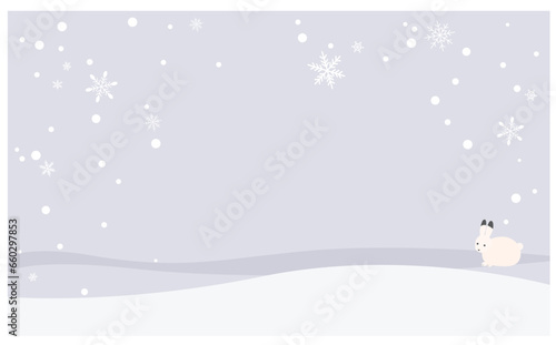 薄暗い冬の雪原の景色のフレーム背景