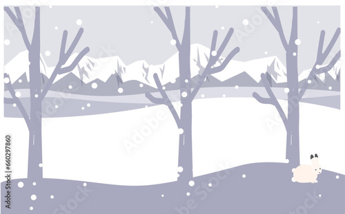 冬の景色雪原と雪化粧された山脈の背景イラスト