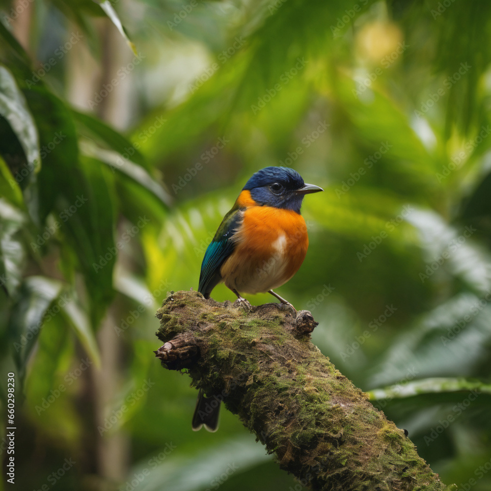 Little bird home beautiful natural flowers 