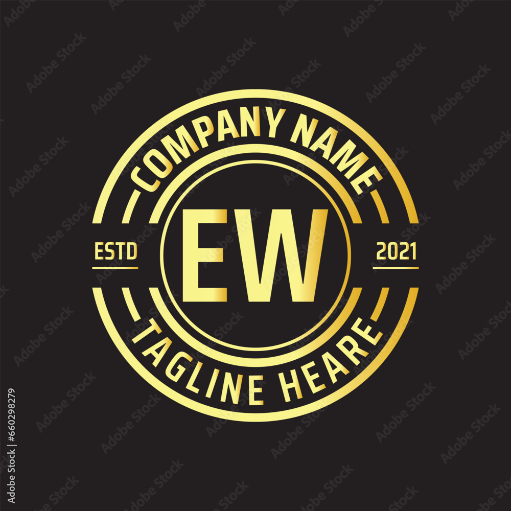 Professional simple Letter EW Circle Luxury Gold Color Vector Logo Template