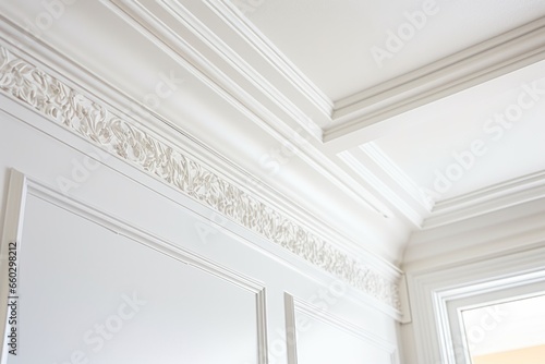 detailed close-up of decorative molding installed at a ceiling corner