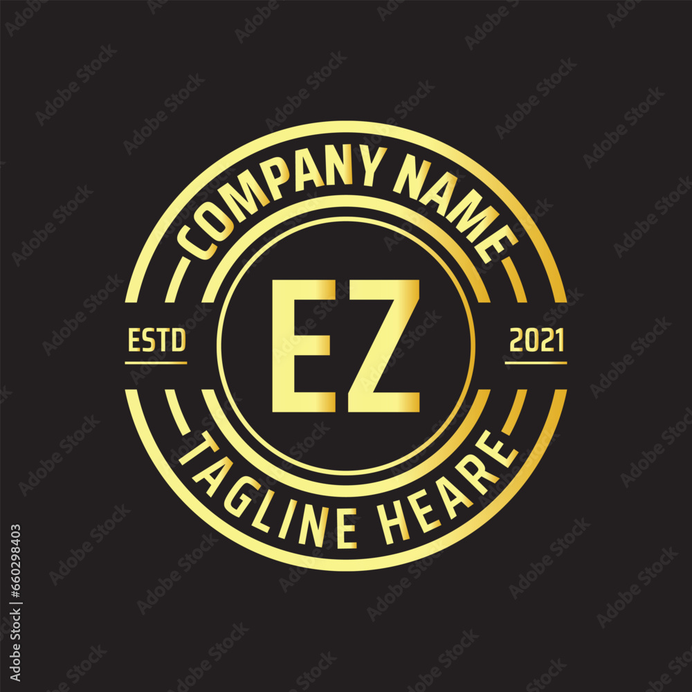 Professional simple Letter EZ Circle Luxury Gold Color Vector Logo Template