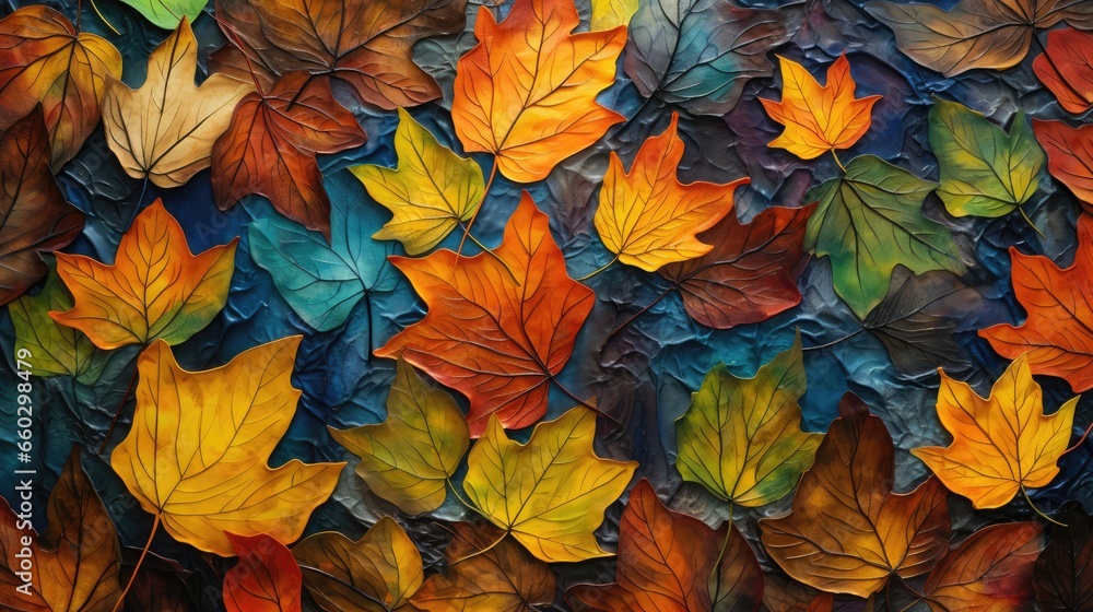 Autumn's artistry unfolds, as leaves flutter down, a symphony of colors. Falling leaves natural background.