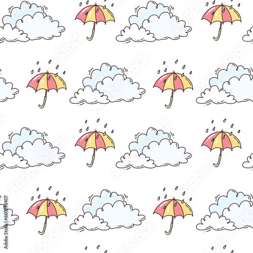 seamless pattern with rain and umbrella