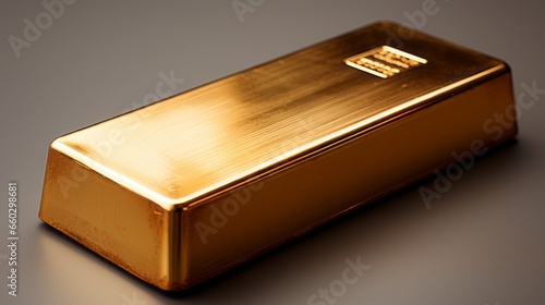 Gold ingot with gray background