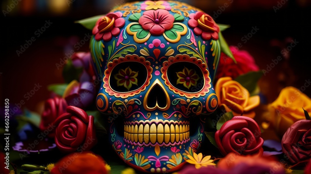 Day of the Dead. Decorated skulls. Celebration of life and death. Souls return to Earth Day of the Dead. Decorated skulls. Celebration of life and death. Souls return to Earth