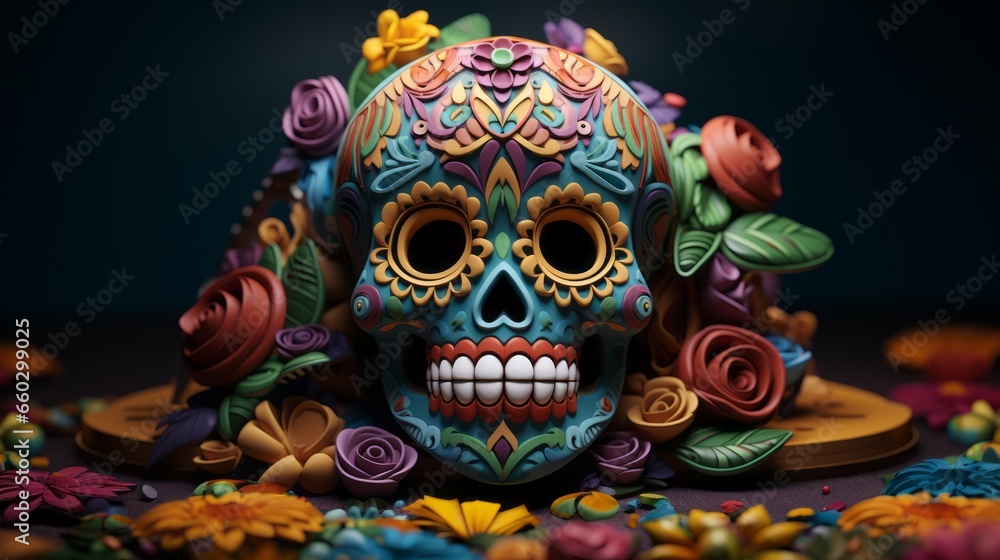 Fototapeta premium Day of the Dead. Decorated skulls. Celebration of life and death. Souls return to Earth