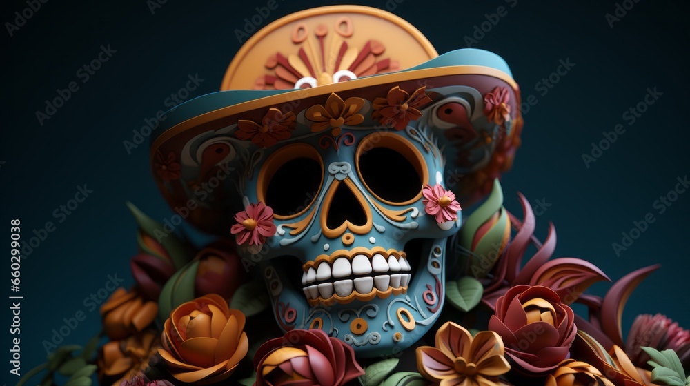 Day of the Dead. Decorated skulls. Celebration of life and death. Souls return to Earth