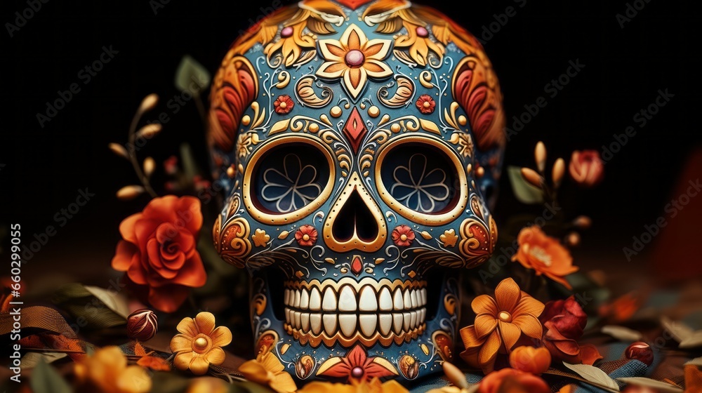 Day of the Dead. Decorated skulls. Celebration of life and death. Souls return to Earth