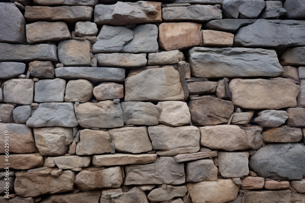 close-up of a well-designed dry-stack stone wall