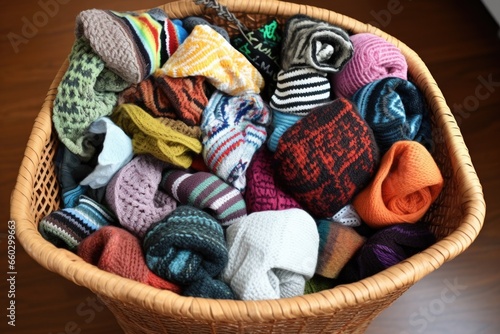 laundry basket full of mismatched socks