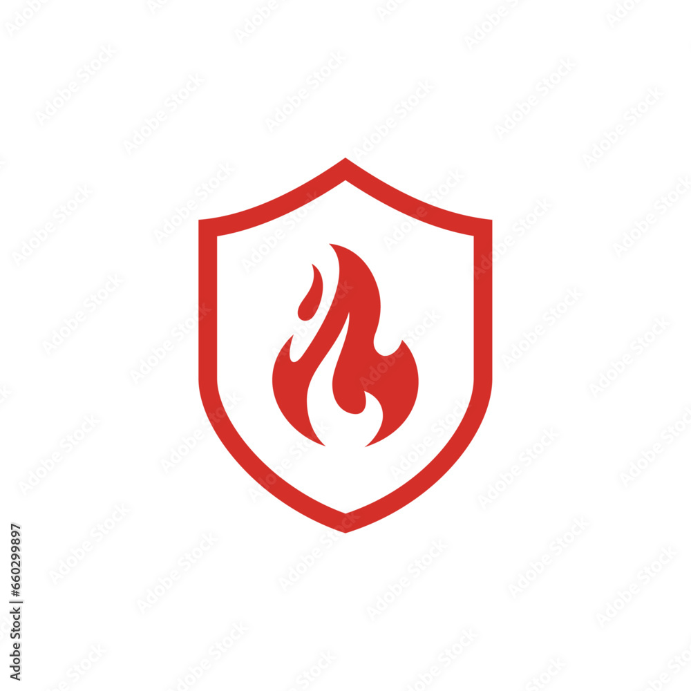 Fire protection icon. Vector fire shield. Flame sign Fire protection icon. Vector fire shield. Flame sign