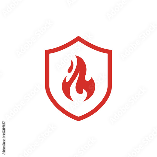 Fire protection icon. Vector fire shield. Flame sign