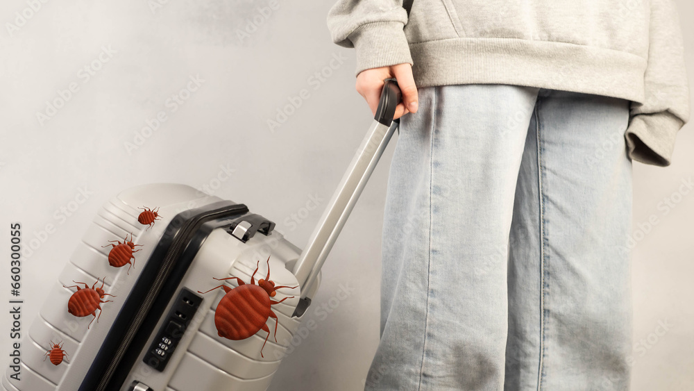 Bedbugs in a suitcase with things. Carrying bedbugs in a suitcase from