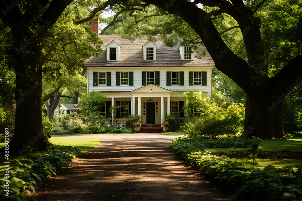 colonial house in spring