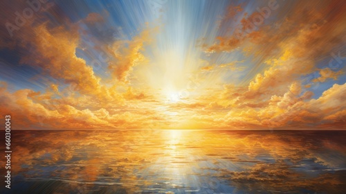 Golden rays kiss horizon, painting sky ablaze © Kanisorn