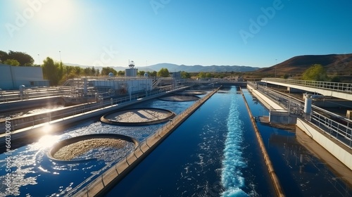 Biological water treatment plant, Industrial wastewater treatment plant purifying water before it is discharged.