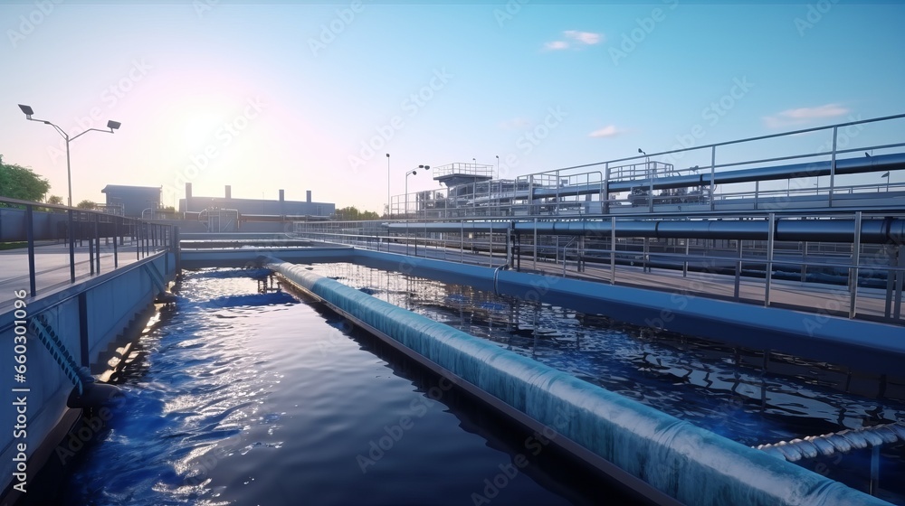 Obraz premium Biological water treatment plant, Industrial wastewater treatment plant purifying water before it is discharged.