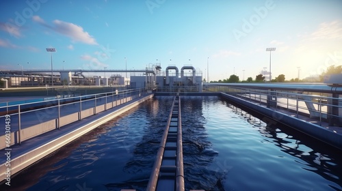 Biological water treatment plant, Industrial wastewater treatment plant purifying water before it is discharged.