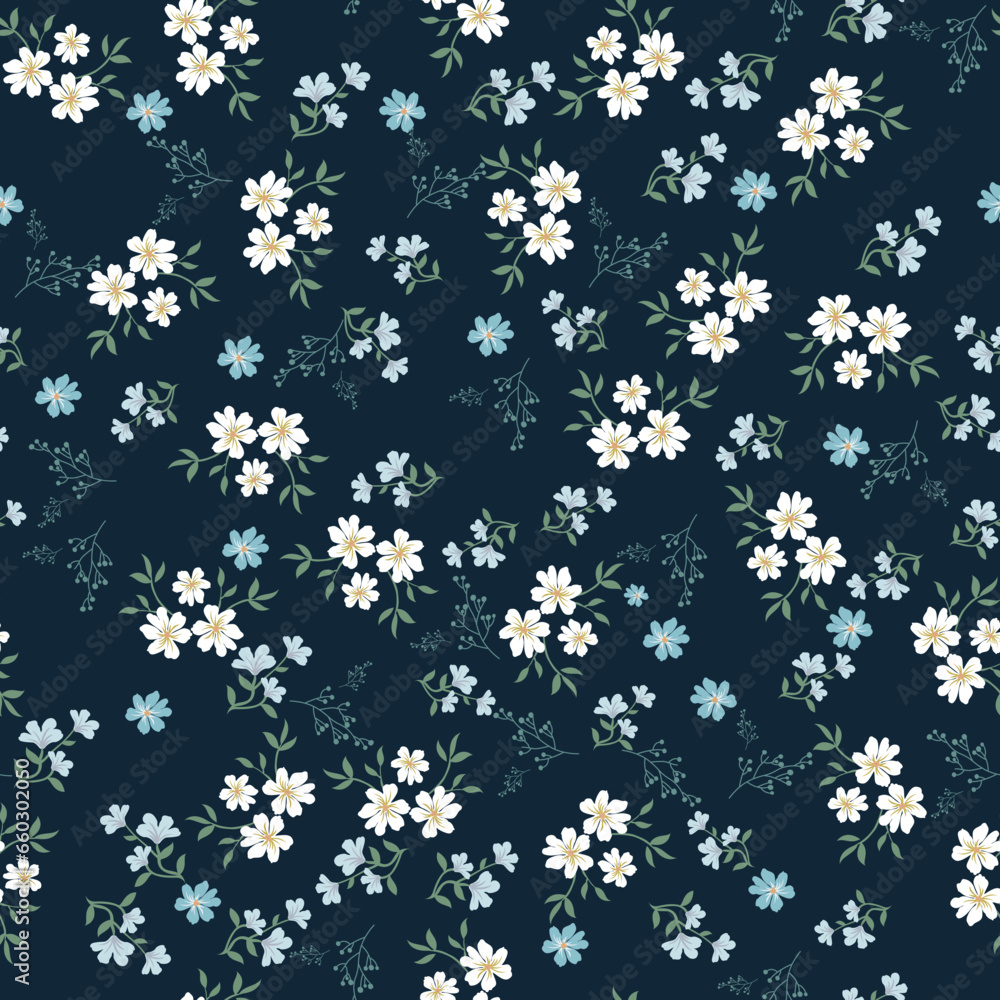 seamless vector small flower design on navy background seamless vector small flower design on navy background
