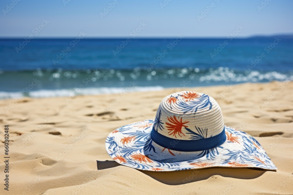 Obraz premium a single sun hat left on a beach