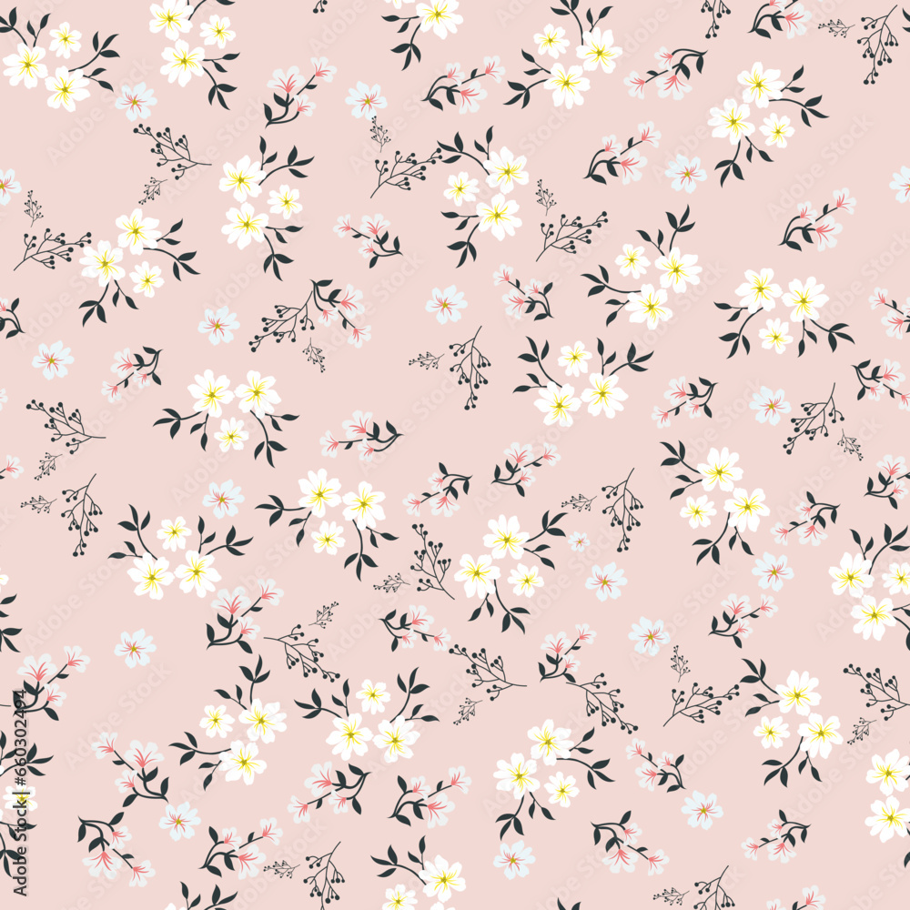 seamless vector small flower design pattern on pink background