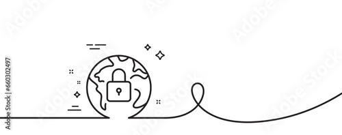Lock line icon. Continuous one line with curl. Internet protection sign. Web security padlock symbol. Lock single outline ribbon. Loop curve pattern. Vector