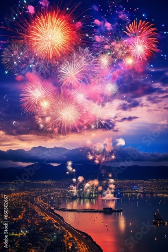 New Year's fireworks. Fireworks for Independence Day. Fireworks for the Fourth of July. Fireworks over the city. © Dragan