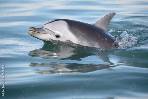 a dolphin nudging its calf to swim