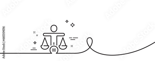 Equality line icon. Continuous one line with curl. Gender ethics sign. Equal scales balance symbol. Ethics single outline ribbon. Loop curve pattern. Vector