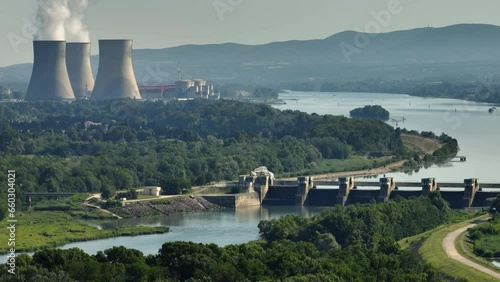 Nuclear Power Plant Dam France River Rhone Aerial Ardeche