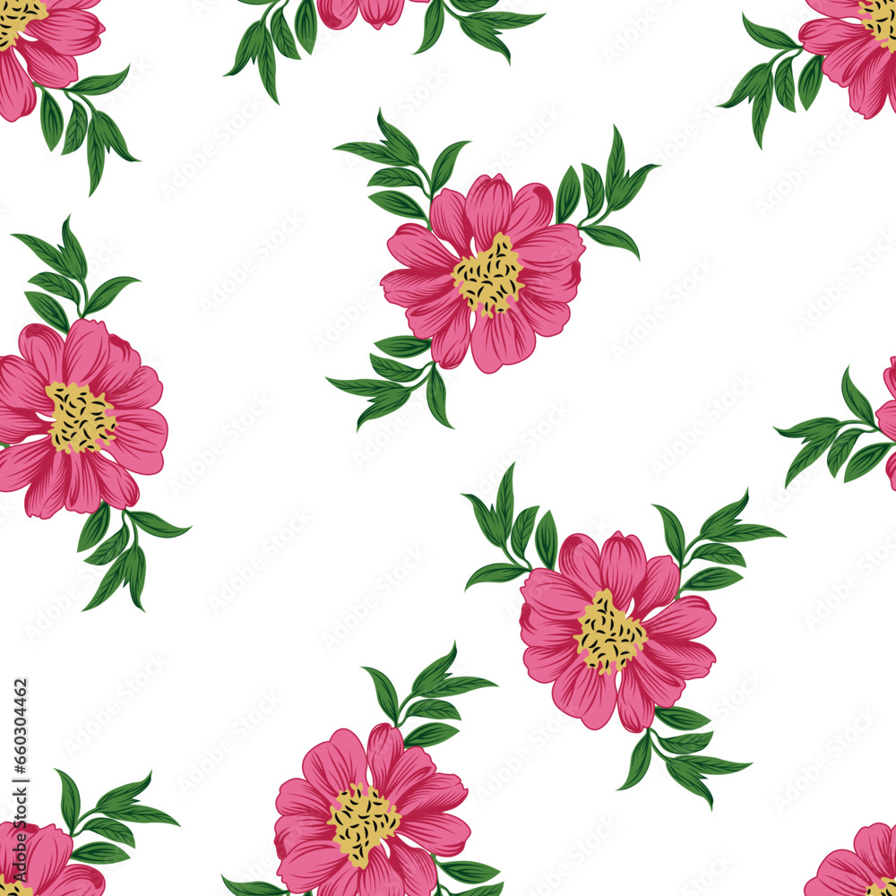Fototapeta premium seamless allover vector flower design pattern on white background 