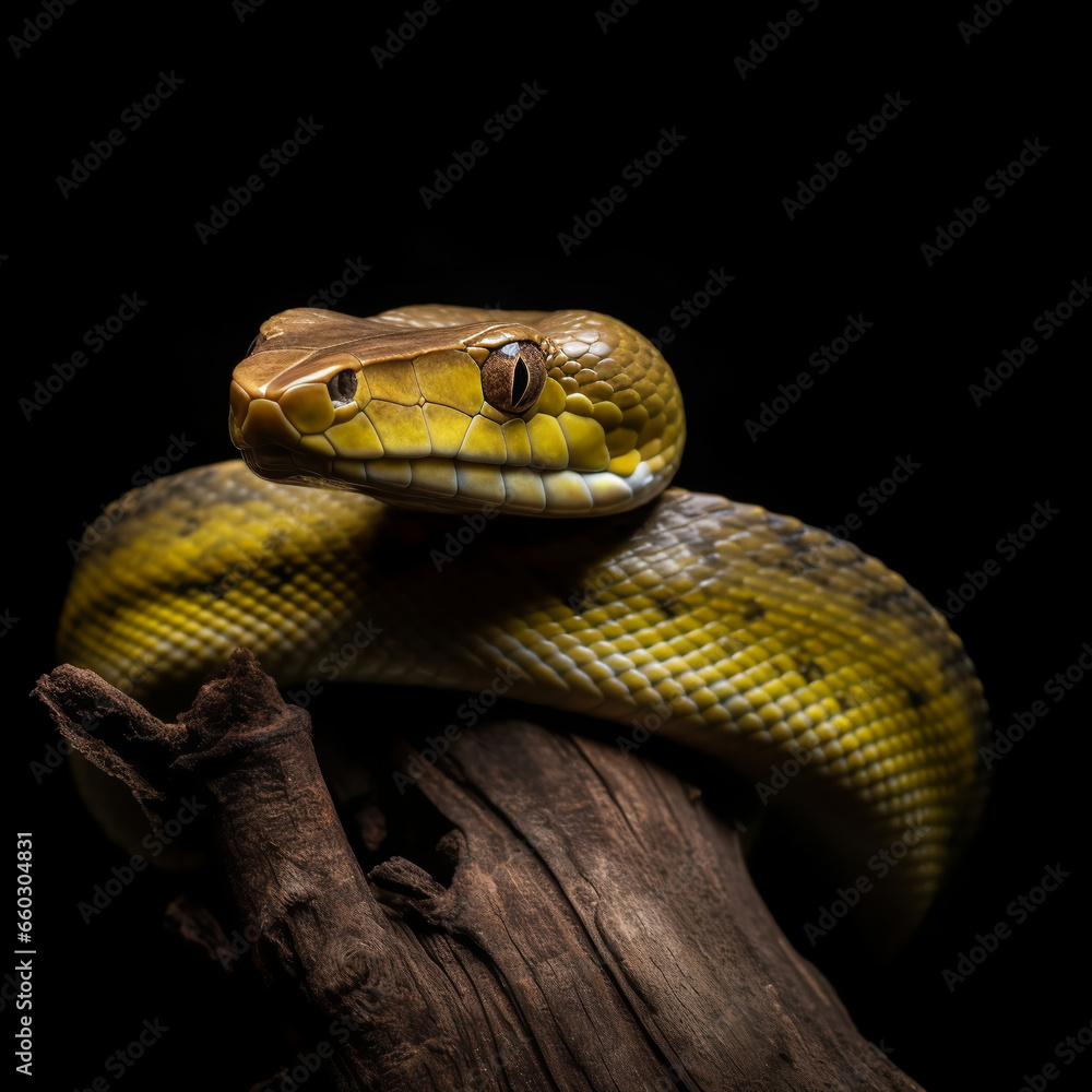 Fototapeta premium close-up studio portrait of tree snake, generative ai