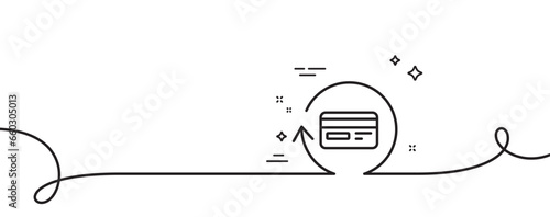 Credit card line icon. Continuous one line with curl. Banking Payment card sign. Cashback service symbol. Refund commission single outline ribbon. Loop curve pattern. Vector