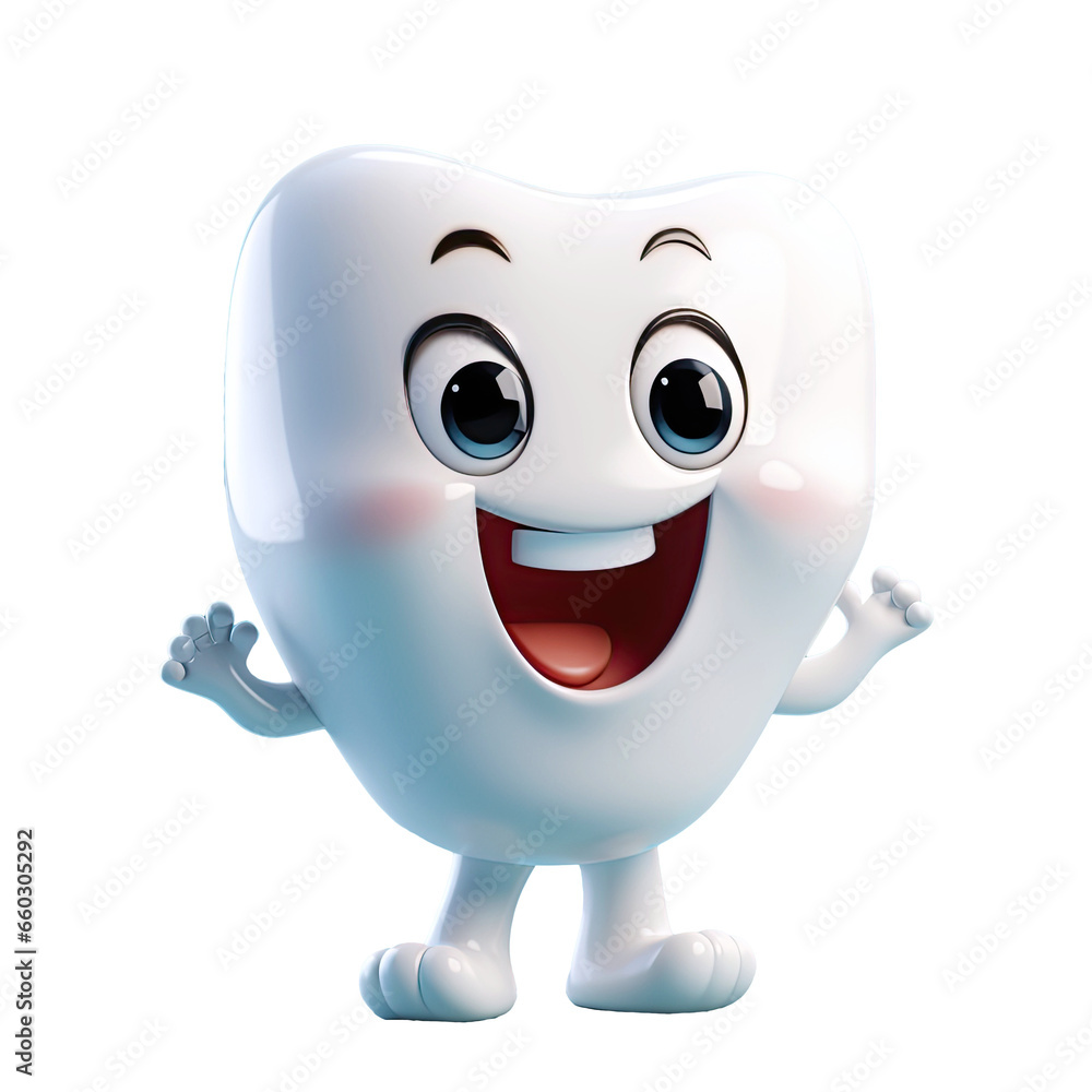 happy clean tooth on a white isolated background. Cartoon character happy clean tooth on a white isolated background. Cartoon character