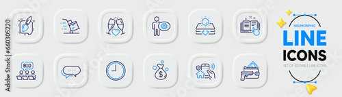 Sun protection, Painting brush and Online auction line icons for web app. Pack of Technical documentation, Delivery cart, Time pictogram icons. Armed robbery, Wedding glasses, Cogwheel signs. Vector