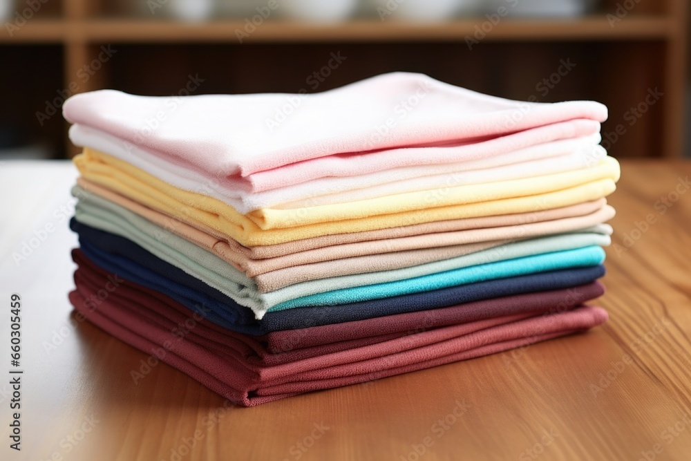 neat stack of folded microfiber cloths on a table neat stack of folded microfiber cloths on a table