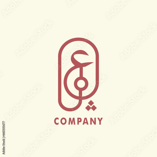 Arabic Logo Design Letter Ghain Means G In English. circle Bohemian Style Vector pink red Isolated yellow Background