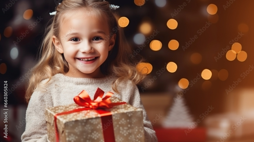 little girl with christmas gift little girl with christmas gift