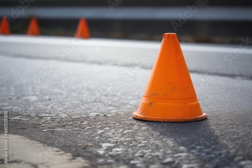 close-up of a flattened traffic cone
