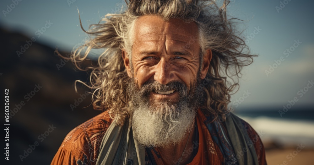 portrait of an elderly man on the beach