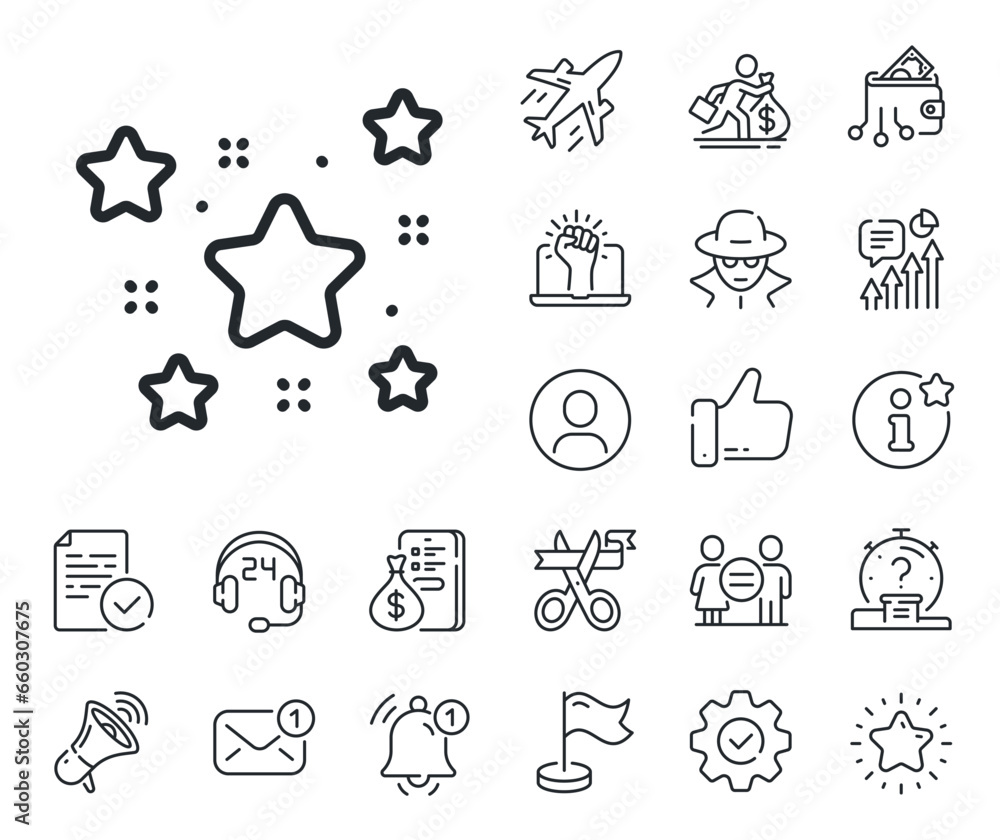 Best ranking sign. Salaryman, gender equality and alert bell outline icons. Stars line icon. Firework symbol. Stars line sign. Spy or profile placeholder icon. Online support, strike. Vector Best ranking sign. Salaryman, gender equality and alert bell outline icons. Stars line icon. Firework symbol. Stars line sign. Spy or profile placeholder icon. Online support, strike. Vector
