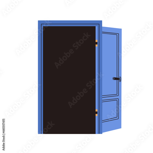 Door wide open, pushed. Exit, entrance. Unlocked entry to house, home entrywa...