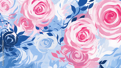 An expressive and colorful artwork capturing the beauty of blooming roses  with splashes of paint adding a modern and dynamic touch to the classic floral subject